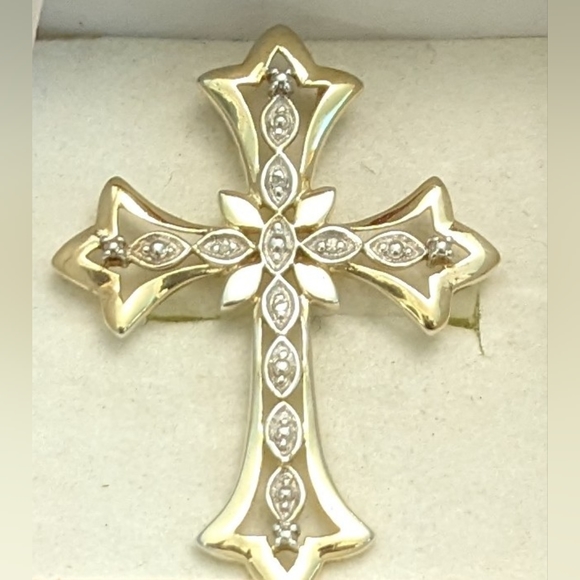 Gold Diamond Cross Pendant - Picture 2 of 9